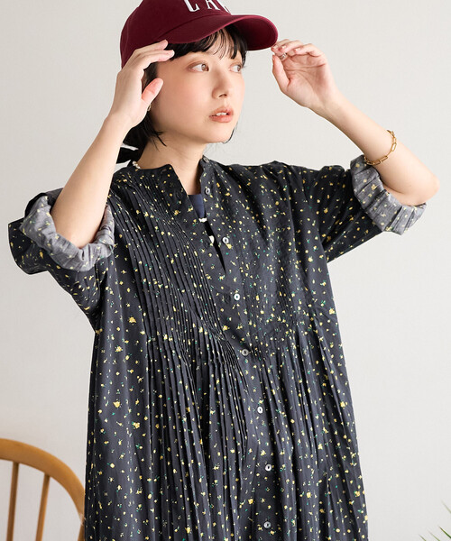 FREAK'S STORE(フリークスストア)の「インド ピンタックワンピース/マオカラーシャツワンピース(ワンピース・レディース・オフホワイト/ターコイズブルー/ラベンダー/その他1/ブラック・フリ-)」の9枚目の写真