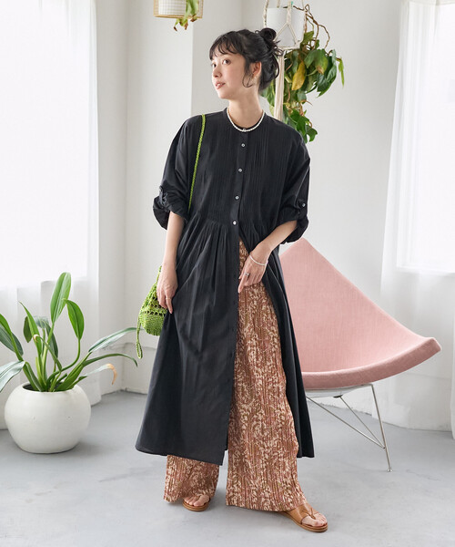 FREAK'S STORE(フリークスストア)の「インド ピンタックワンピース/マオカラーシャツワンピース(ワンピース・レディース・オフホワイト/ターコイズブルー/ラベンダー/その他1/ブラック・フリ-)」の10枚目の写真