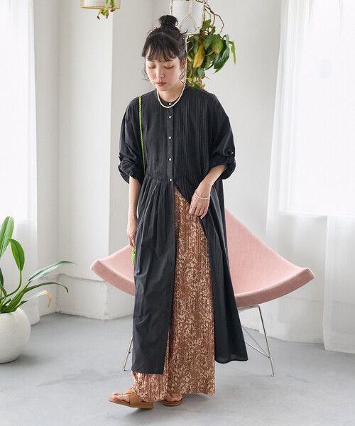 FREAK'S STORE(フリークスストア)の「インド ピンタックワンピース/マオカラーシャツワンピース(ワンピース・レディース・オフホワイト/ターコイズブルー/ラベンダー/その他1/ブラック・フリ-)」の11枚目の写真