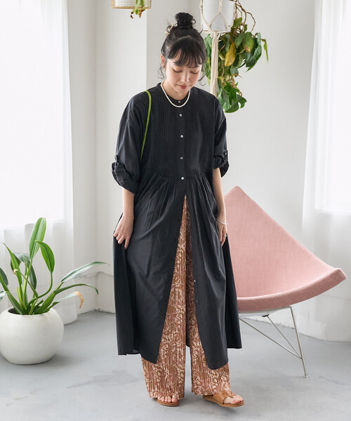 FREAK'S STORE(フリークスストア)の「インド ピンタックワンピース/マオカラーシャツワンピース(ワンピース・レディース・オフホワイト/ターコイズブルー/ラベンダー/その他1/ブラック・フリ-)」の14枚目の写真