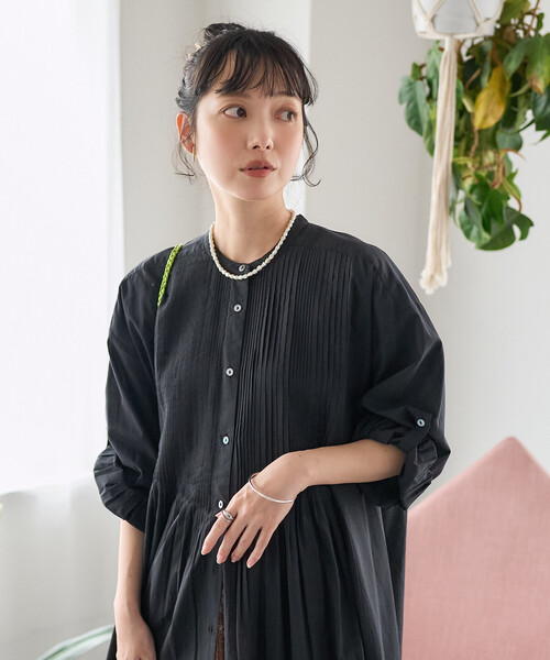 FREAK'S STORE(フリークスストア)の「インド ピンタックワンピース/マオカラーシャツワンピース(ワンピース・レディース・オフホワイト/ターコイズブルー/ラベンダー/その他1/ブラック・フリ-)」の15枚目の写真