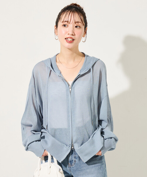 FREAK'S STORE(フリークスストア)の「限定展開 シアー ニット ダブルジップ パーカー(パーカー・レディース・ブルー/ナチュラル/ネイビー/ブラック・フリ-)」の19枚目の写真