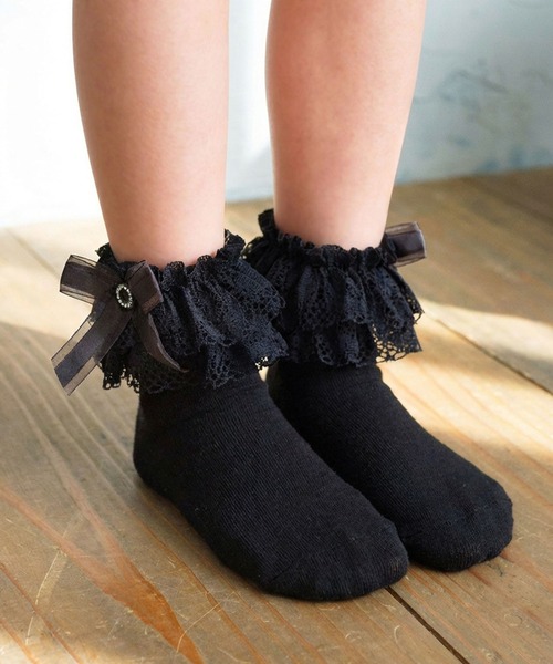 Rora(ローラ)の「ピア レースソックス (3colors)(ソックス/靴下・キッズ・ブラック/アイボリー/グレー・16-18cm/14-16cm/18-20cm)」の2枚目の写真