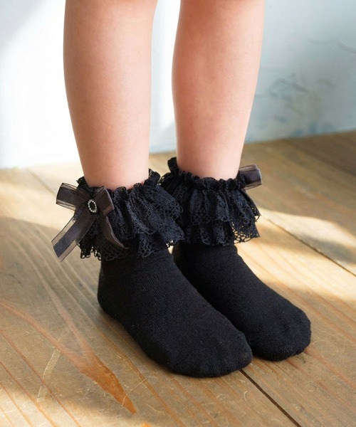 Rora(ローラ)の「ピア レースソックス (3colors)(ソックス/靴下・キッズ・ブラック/アイボリー/グレー・16-18cm/14-16cm/18-20cm)」の13枚目の写真