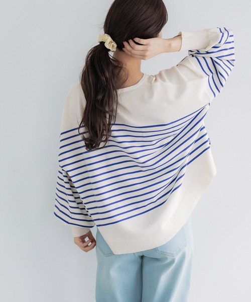 coca（coca）（コカ）の「シャリ感ボーダーニットトップス（Tシャツ/カットソー・レディース・ブラック/ブルー・L/M/S）」の10枚目の写真