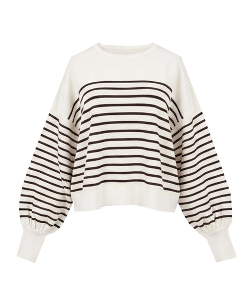 coca（coca）（コカ）の「シャリ感ボーダーニットトップス（Tシャツ/カットソー・レディース・ブラック/ブルー・L/M/S）」の19枚目の写真