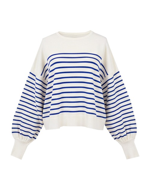 coca（coca）（コカ）の「シャリ感ボーダーニットトップス（Tシャツ/カットソー・レディース・ブラック/ブルー・L/M/S）」の20枚目の写真