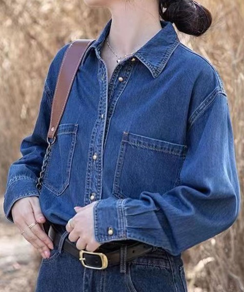 SallyLunn（サリーラン）の「ポケット付きデニムシャツ（シャツ/ブラウス・レディース・ブルー・LARGE/MEDIUM）」の3枚目の写真