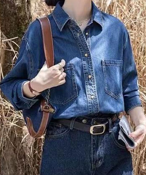 SallyLunn（サリーラン）の「ポケット付きデニムシャツ（シャツ/ブラウス・レディース・ブルー・LARGE/MEDIUM）」の10枚目の写真