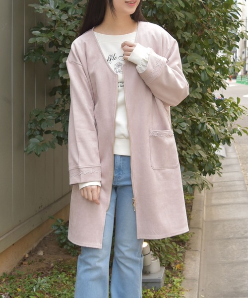 axes femme(アクシーズファム)の「カットスエードコーディガン(カーディガン/ボレロ・レディース・ベージュ/チャコール/ピンク・FREE)」の3枚目の写真