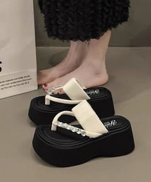 ラインストーン トングサンダル厚底美脚靴