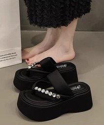 ラインストーン トングサンダル厚底美脚靴