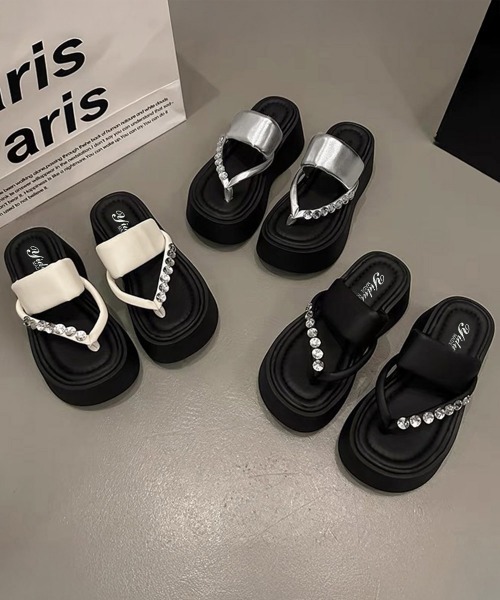 Miniministore(ミニミニストア)の「ラインストーン トングサンダル厚底美脚靴(サンダル・レディース・ブラック/アイボリー/シルバー・23.5cm/22.5cm/24.0cm/23.0cm/24.5cm)」の14枚目の写真
