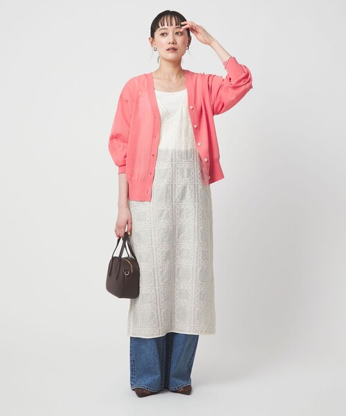 green label relaxing（グリーンレーベルリラクシング）の「シアー クロス ステッチ ワンピース（ワンピース・レディース・オフホワイト/ブラック・FREE）」の3枚目の写真