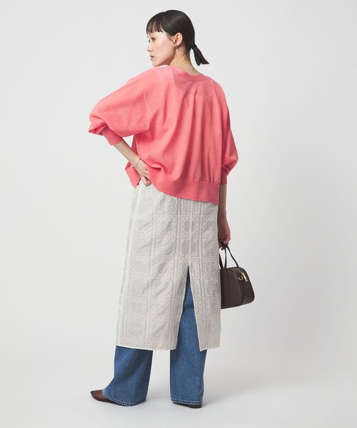 green label relaxing（グリーンレーベルリラクシング）の「シアー クロス ステッチ ワンピース（ワンピース・レディース・オフホワイト/ブラック・FREE）」の4枚目の写真