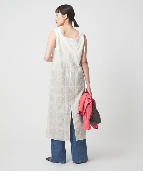 green label relaxing（グリーンレーベルリラクシング）の「シアー クロス ステッチ ワンピース（ワンピース・レディース・オフホワイト/ブラック・FREE）」の7枚目の写真