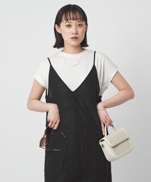 green label relaxing（グリーンレーベルリラクシング）の「シアー クロス ステッチ ワンピース（ワンピース・レディース・オフホワイト/ブラック・FREE）」の8枚目の写真