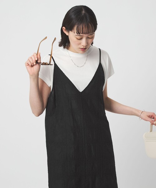 green label relaxing（グリーンレーベルリラクシング）の「シアー クロス ステッチ ワンピース（ワンピース・レディース・オフホワイト/ブラック・FREE）」の9枚目の写真