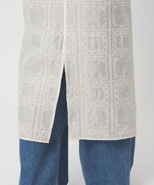 green label relaxing（グリーンレーベルリラクシング）の「シアー クロス ステッチ ワンピース（ワンピース・レディース・オフホワイト/ブラック・FREE）」の19枚目の写真