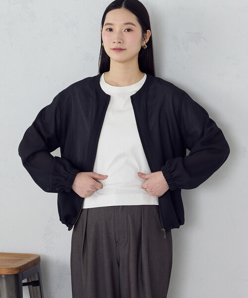 COMME CA ISM(コムサイズム)の「メッシュ ブルゾン(ブルゾン・レディース・ブラック/アイボリー・LARGE/MEDIUM)」の3枚目の写真