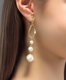 【As】【金属アレルギー対応】NO.203 銅玉　コットンパール　ゆらゆら　３連イヤリング（ニッケルフリー）(MA)