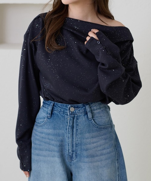 apres jour clair(アプレジュールクレア)の「【apres jour clair】ドレープラメトップス(Tシャツ/カットソー・レディース・チャコールグレー/アイボリー/ネイビー・X-LARGE/フリー)」の3枚目の写真