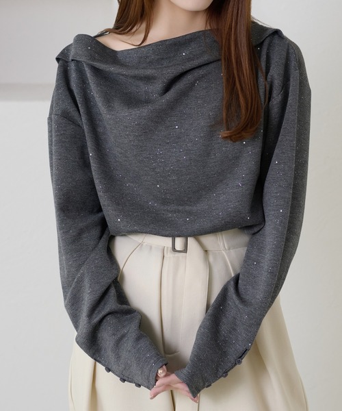 apres jour clair(アプレジュールクレア)の「【apres jour clair】ドレープラメトップス(Tシャツ/カットソー・レディース・チャコールグレー/アイボリー/ネイビー・X-LARGE/フリー)」の1枚目の写真