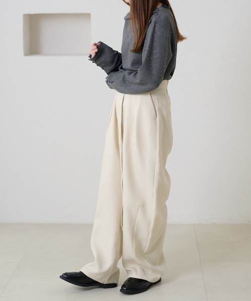 apres jour clair(アプレジュールクレア)の「【apres jour clair】ドレープラメトップス(Tシャツ/カットソー・レディース・チャコールグレー/アイボリー/ネイビー・X-LARGE/フリー)」の9枚目の写真