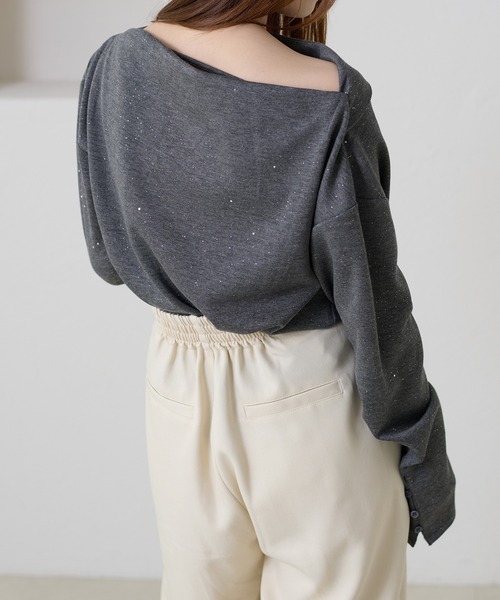 apres jour clair(アプレジュールクレア)の「【apres jour clair】ドレープラメトップス(Tシャツ/カットソー・レディース・チャコールグレー/アイボリー/ネイビー・X-LARGE/フリー)」の6枚目の写真