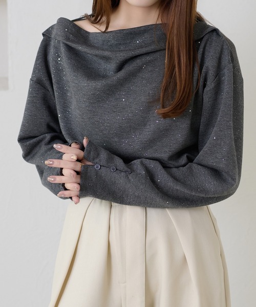 apres jour clair(アプレジュールクレア)の「【apres jour clair】ドレープラメトップス(Tシャツ/カットソー・レディース・チャコールグレー/アイボリー/ネイビー・X-LARGE/フリー)」の5枚目の写真