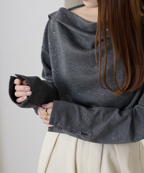 apres jour clair(アプレジュールクレア)の「【apres jour clair】ドレープラメトップス(Tシャツ/カットソー・レディース・チャコールグレー/アイボリー/ネイビー・X-LARGE/フリー)」の4枚目の写真