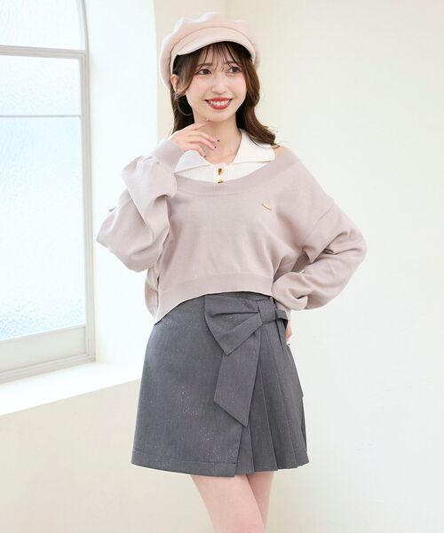 MAJESTIC LEGON(マジェスティックレゴン)の「襟付ノースリニットセットオフショルニット(ニット/セーター・レディース・ピンクベージュ/チャコールグレー/ライトグレー・MEDIUM)」の1枚目の写真