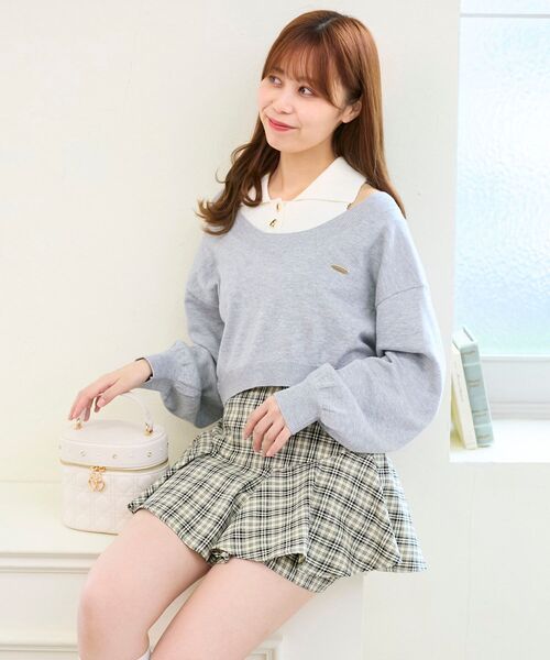 MAJESTIC LEGON(マジェスティックレゴン)の「襟付ノースリニットセットオフショルニット(ニット/セーター・レディース・ピンクベージュ/チャコールグレー/ライトグレー・MEDIUM)」の3枚目の写真
