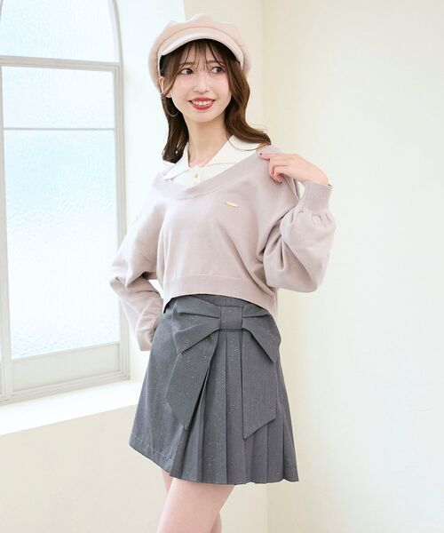 MAJESTIC LEGON(マジェスティックレゴン)の「襟付ノースリニットセットオフショルニット(ニット/セーター・レディース・ピンクベージュ/チャコールグレー/ライトグレー・MEDIUM)」の8枚目の写真