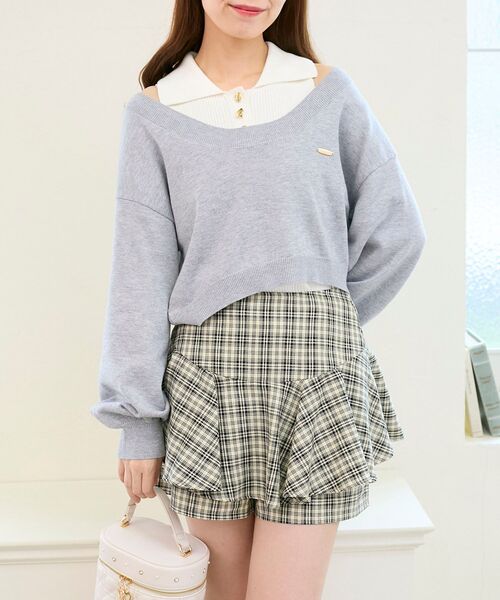 MAJESTIC LEGON(マジェスティックレゴン)の「襟付ノースリニットセットオフショルニット(ニット/セーター・レディース・ピンクベージュ/チャコールグレー/ライトグレー・MEDIUM)」の16枚目の写真