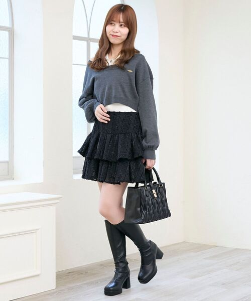 MAJESTIC LEGON(マジェスティックレゴン)の「襟付ノースリニットセットオフショルニット(ニット/セーター・レディース・ピンクベージュ/チャコールグレー/ライトグレー・MEDIUM)」の20枚目の写真