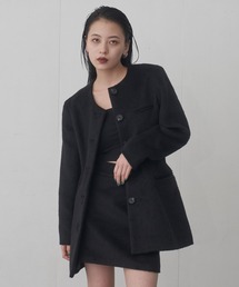 fekete ノーカラージャケット ブラック xs FEKETE（フェケテ）の「no collar wool shaggy jacket / ノーカラー