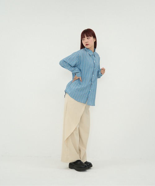 Uenui（ウニュイ）の「配色チェック・ゆるシルエット長袖シャツ（シャツ/ブラウス・レディース・ブルー・FREE）」の16枚目の写真
