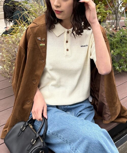 GEVACO（ゲバコ）の「【GEVACO/ゲバコ】半袖透かしニットポロ（ポロシャツ・レディース・ネイビー/ミント/アイボリー・SMALL/MEDIUM/LARGE）」の2枚目の写真