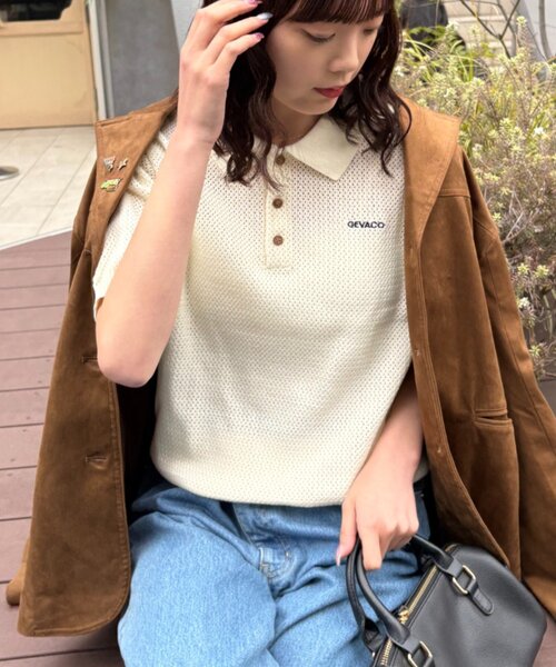 GEVACO（ゲバコ）の「【GEVACO/ゲバコ】半袖透かしニットポロ（ポロシャツ・レディース・ネイビー/ミント/アイボリー・SMALL/MEDIUM/LARGE）」の14枚目の写真