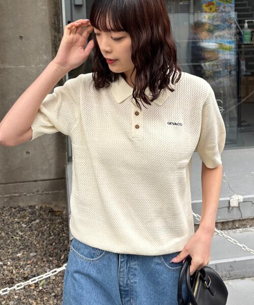 GEVACO（ゲバコ）の「【GEVACO/ゲバコ】半袖透かしニットポロ（ポロシャツ・レディース・ネイビー/ミント/アイボリー・SMALL/MEDIUM/LARGE）」の15枚目の写真