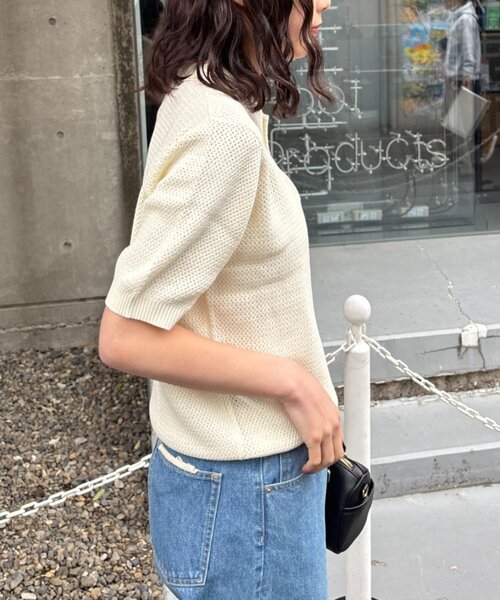 GEVACO（ゲバコ）の「【GEVACO/ゲバコ】半袖透かしニットポロ（ポロシャツ・レディース・ネイビー/ミント/アイボリー・SMALL/MEDIUM/LARGE）」の16枚目の写真