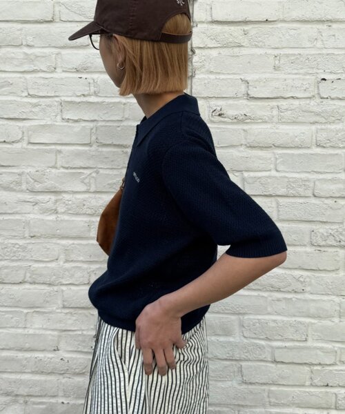 GEVACO（ゲバコ）の「【GEVACO/ゲバコ】半袖透かしニットポロ（ポロシャツ・レディース・ネイビー/ミント/アイボリー・SMALL/MEDIUM/LARGE）」の8枚目の写真