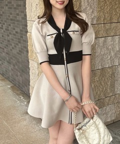 バイカラーミニニットワンピース 春服（ワンピース）｜rienda