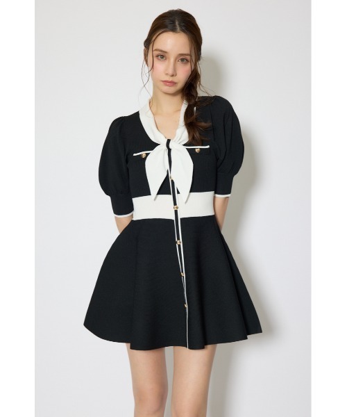 rienda（リエンダ）の「バイカラーパフスリーブミニニットワンピース 春服 夏服（ワンピース・レディース・ブラック/ブルー/ベージュ・FREE）」の4枚目の写真