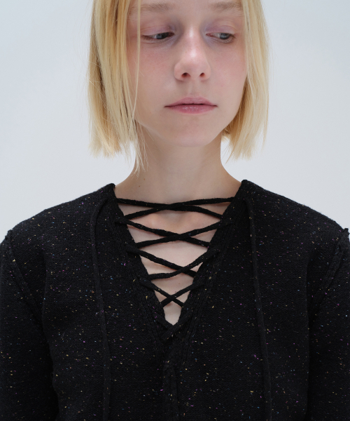 DIAGONAL(ダイアゴナル)の「V NECK LACE UP KNIT (black)(ニット/セーター・レディース・その他・FREE)」の3枚目の写真