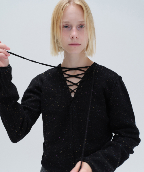 DIAGONAL(ダイアゴナル)の「V NECK LACE UP KNIT (black)(ニット/セーター・レディース・その他・FREE)」の4枚目の写真