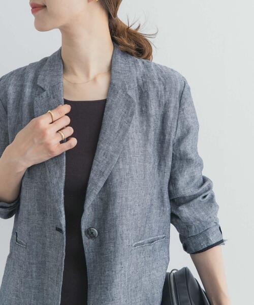 URBAN RESEARCH DOORS（アーバンリサーチドアーズ）の「ヘリンボーンリネンジャケット（その他アウター・レディース・グレー系その他・FREE）」の2枚目の写真