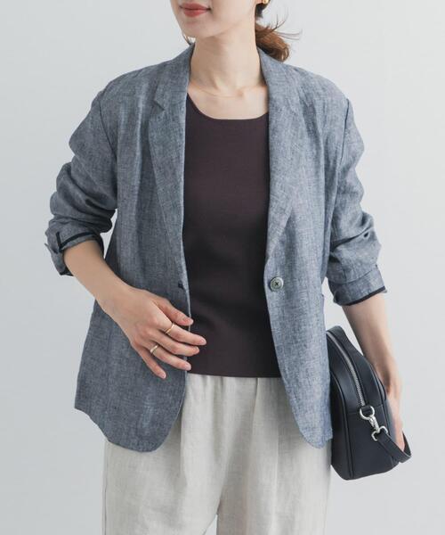 URBAN RESEARCH DOORS（アーバンリサーチドアーズ）の「ヘリンボーンリネンジャケット（その他アウター・レディース・グレー系その他・FREE）」の3枚目の写真