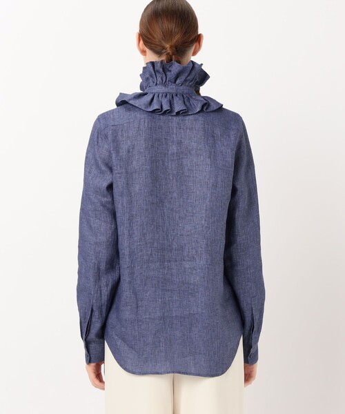 BOURRIENNE ParisX(ブリエンヌパリディス)の「BOURRIENNE PASTEL リネン ラッフルカラーシャツ(シャツ/ブラウス・レディース・ダークブルー・34)」の5枚目の写真